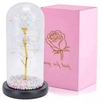 Ewige Rose im Glas Extralink Home, weißes LED-Licht