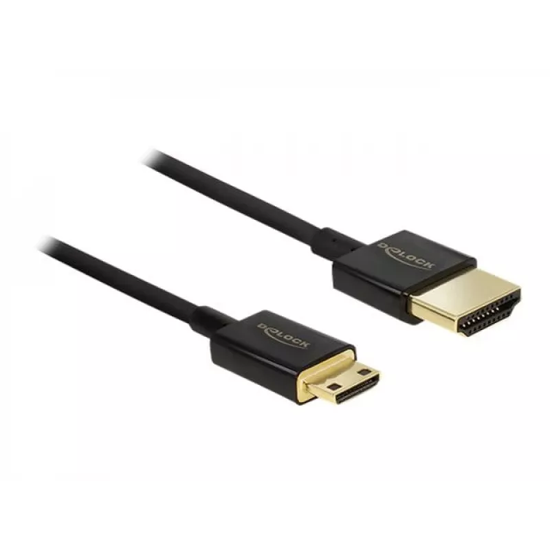 DeLOCK schlank Premium - Video-/Audio-/Netzwerkkabel - HDMI - 36 AWG - HDMI, 19-polig (M) - auf - Mini-HDMI, 19-polig (M) - 2,0 m - Dreifachisolierung - Schwarz (84778)