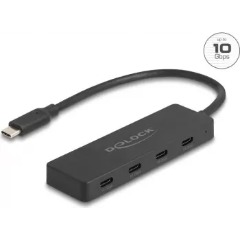 USB-Typ-C-Hub DELOCK 64322 — 4× USB‑A-Anschlüsse, 10 Gbit/s, schwarz