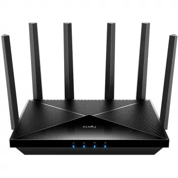 Tisch-Router Cudy WR11000 — Tri‑Band 2,4/5/6 GHz, Wi‑Fi 7, 4× 2,5 Gigabit LAN, 5765 Mbit/s pro 6‑GHz‑Band, 512 MB RAM