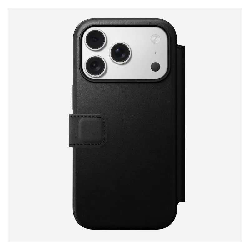 Handyhülle aus Leder Nomad Modern Leather Folio Cover für iPhone 17 Pro, 16 cm (6,3 Zoll), schwarz, 4 Kartenfächer