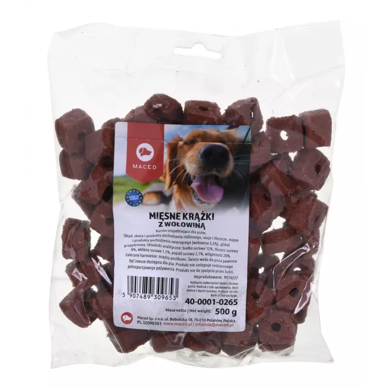 Hundeleckerli MACED Meat Discs mit Rind 500 g – Ergänzungsfuttersnack, 12 % Protein, 8 % Fett, 20 % Feuchtigkeit