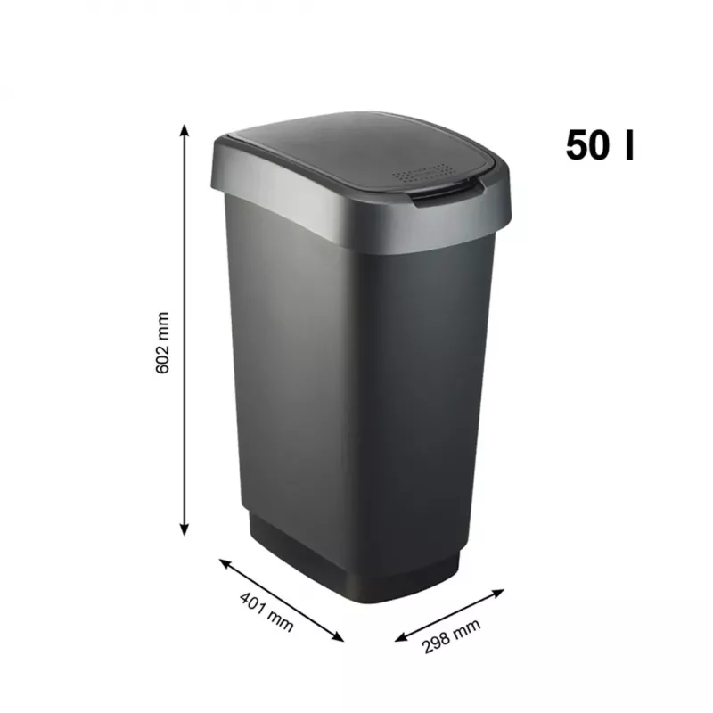 Abfalleimer Rotho Twist 50 L rechteckig Polypropylen, 50 L, 602×298×401 mm, schwarz
