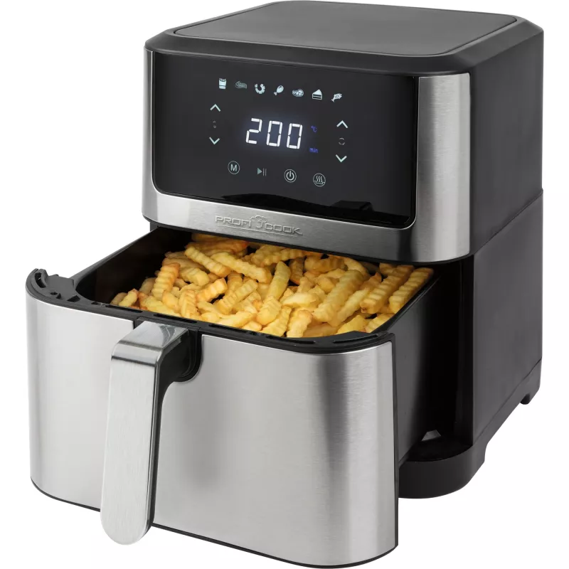 ProfiCook PC-FR 1269 H Fritteuse, Einzel, 8 l, Standgerät, 1800 W, Heißluftfritteuse, Schwarz, Edelstahl