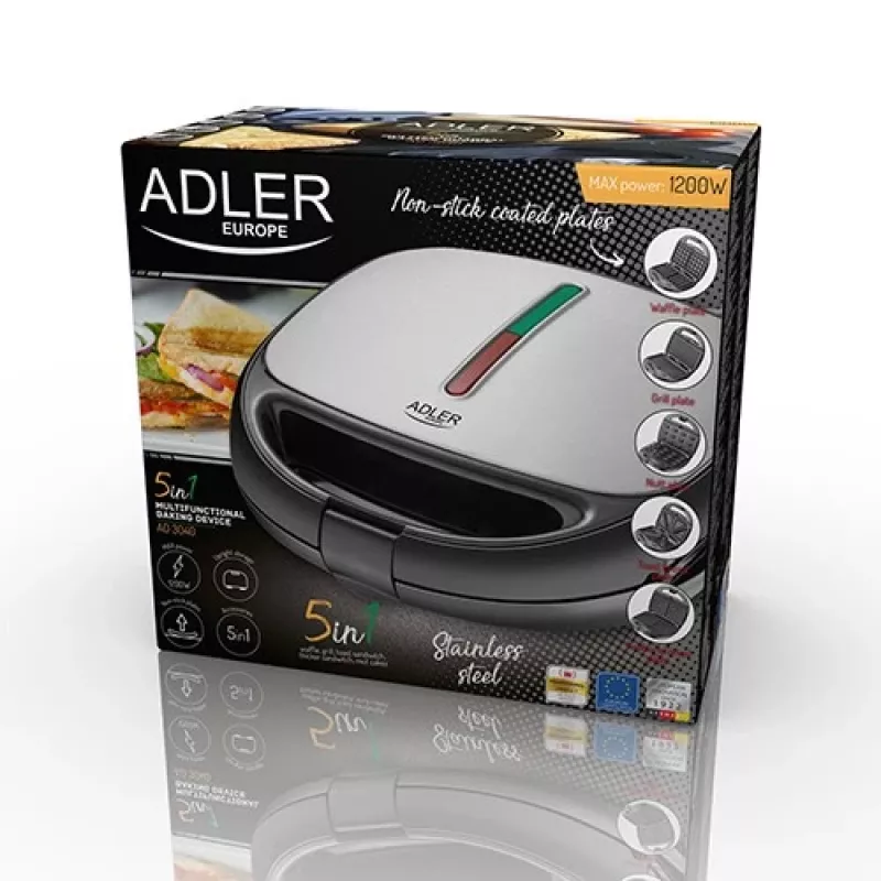 Adler AD 3040 Sandwichmaker 1200 W Schwarz, Grau