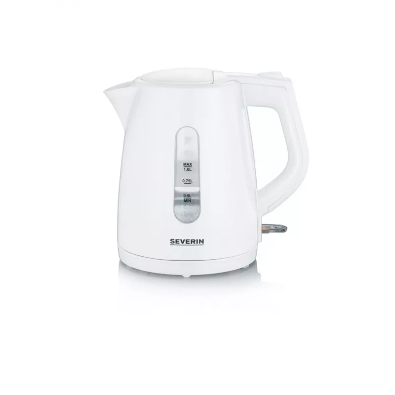 Elektrischer Wasserkocher SEVERIN 1 L 2200 W weiß – kabellos, 360° Basis, verdecktes Heizelement