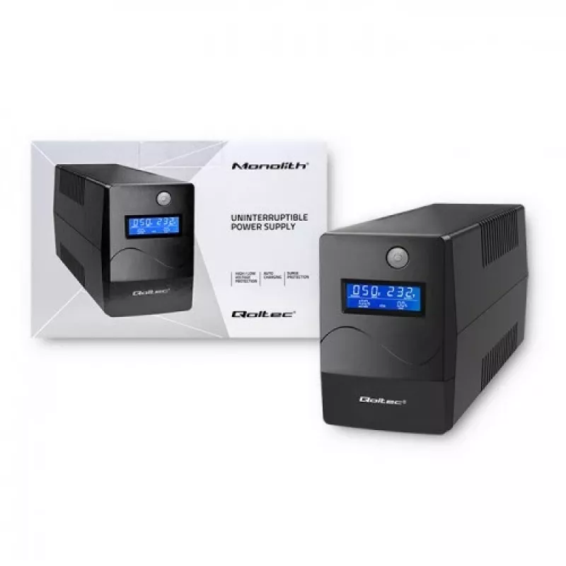 Qoltec Monolith USV (unterbrechungsfreie Stromversorgung) Doppelwandlung (Online) 1 kVA 600 W 2 Schuko-Steckdosen