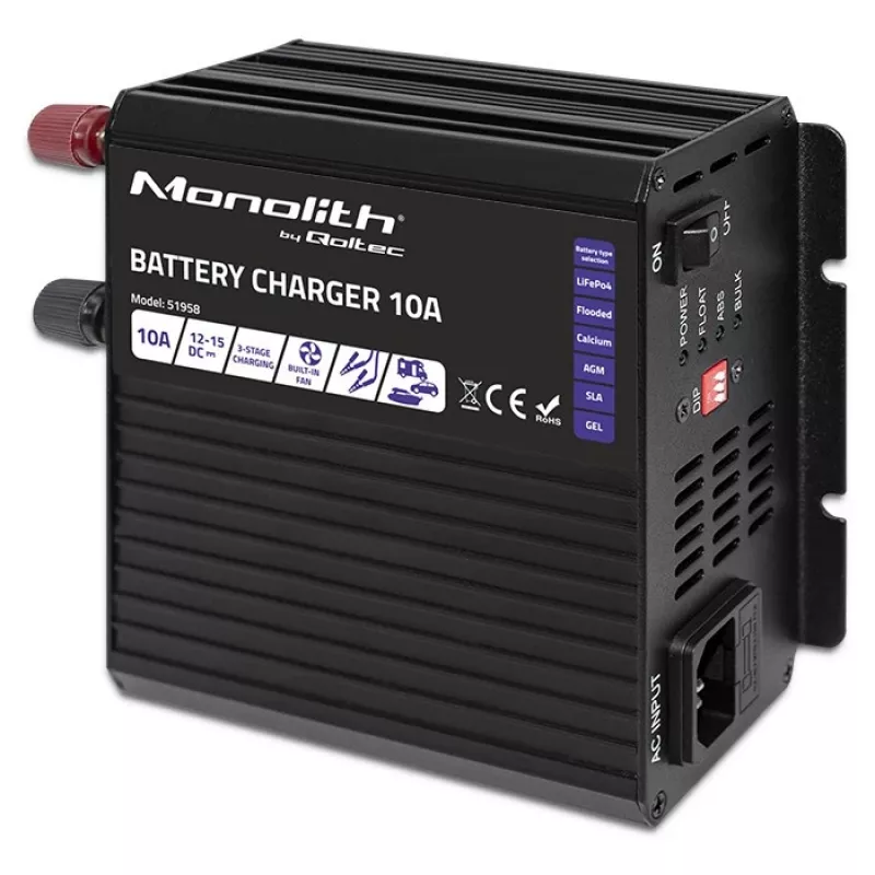 Qoltec Smart Monolith Batterieladegerät für LiFePO4 AGM GEL SLA-Batterien | 10A | 12V