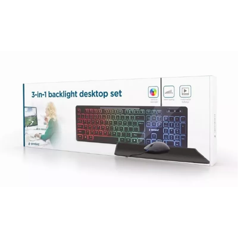 Kabelgebundene Full-Size-Tastatur mit Maus Gembird KBS-UML-01 — USB, QWERTY US, 104 Tasten, schwarz