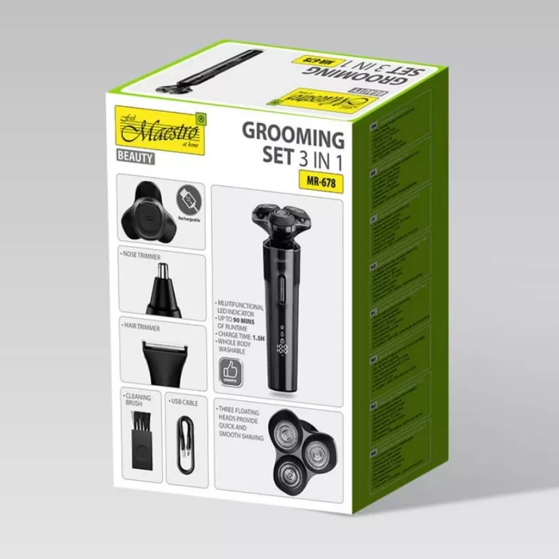 Rasierset Maestro MR-678 3-in-1 USB 90 Min. wiederaufladbarer Trimmer Rasierer Groomer