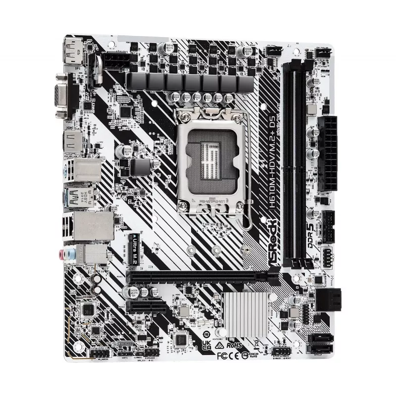 Mainboard ASRock H610M-HDV/M.2+ D5 — Intel H610, LGA 1700, microATX, 2× DDR5 DIMM, M.2, HDMI 2.1, DP 1.4