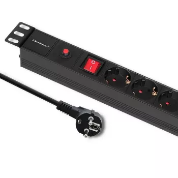 Qoltec 53993 19-Zoll-1U-Rack-PDU mit Überspannungsschutz, 6x Schuko, 16 A, 2 m, Schwarz