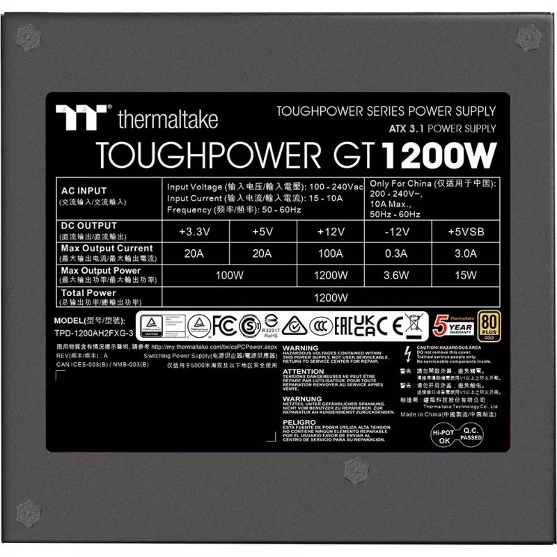 Netzteil Thermaltake Toughpower GT 1200W 24-pin ATX Schwarz