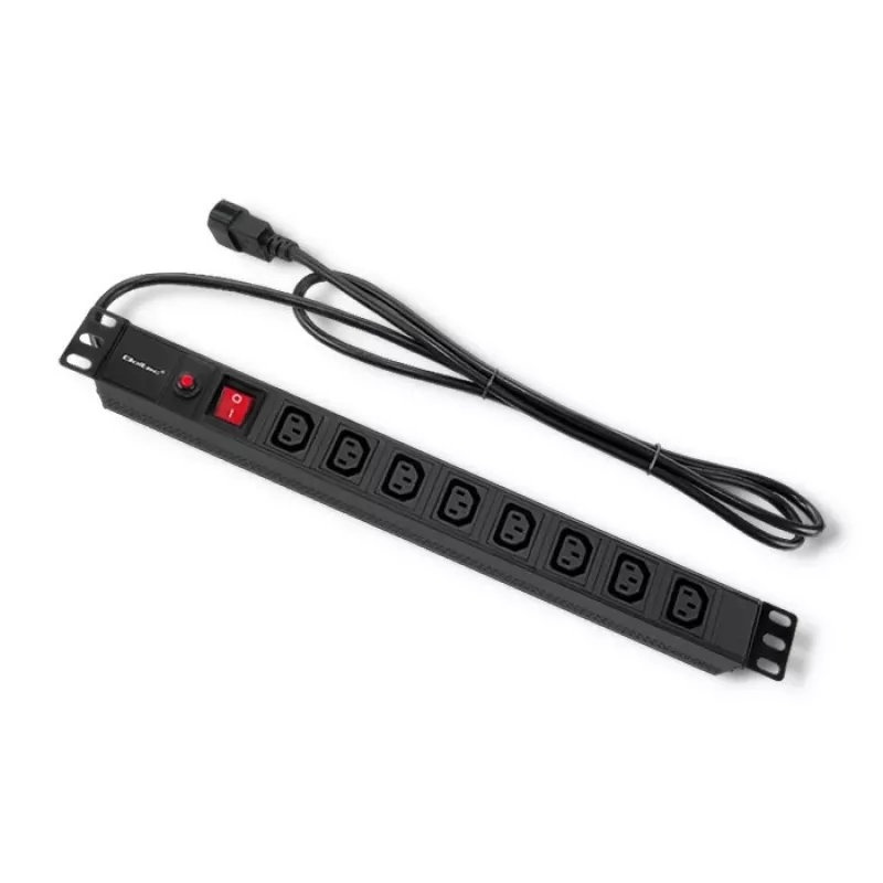 Qoltec 53998 Steckdosenleiste für RACK 19 | 1U | 10A | PDU | 8xIEC C13 | 2m