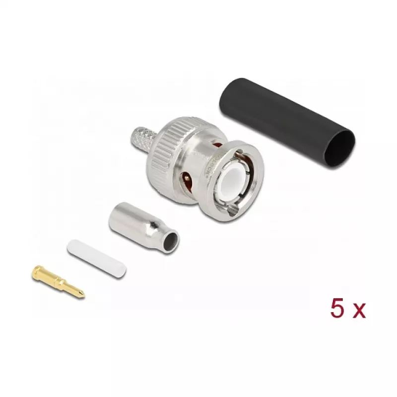 BNC-Crimpstecker DELOCK 90013 für RG-174 / RG-316 mit Schrumpfschlauch, BNC-Stecker, 14,5×23,5×14,5 mm, 5er-Pack