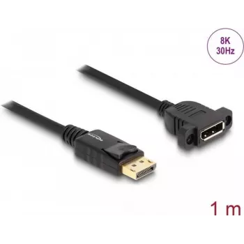 DeLOCK DisplayPort 1.4 Kabel 8K 30 Hz Stecker zu Buchse 1 m Panelmontage schwarz