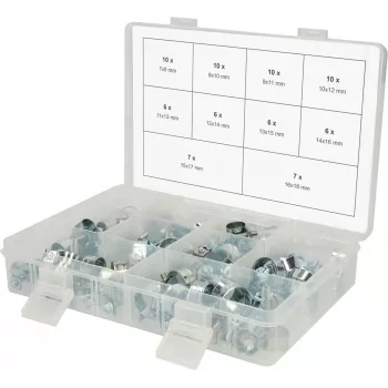 Schlauchschellen-Set ks tools 970.0770 — Mini-Schellen 78-teilig, Größenbereich 7–18 mm