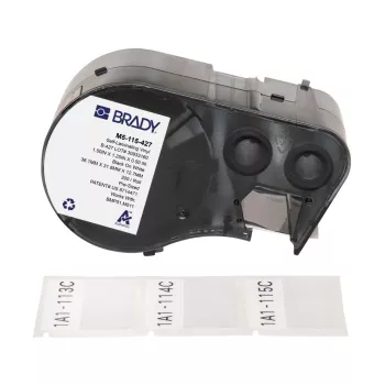 Brady, M5-115-427, selbstlaminierendes Vinyl, Schwarz auf Weiß/Transparent, 38,10 x 12,70(31,75) mm, permanent, für Kabeldurchmesser von 3,40 - 6,10 mm (200 Stk.) (170864)