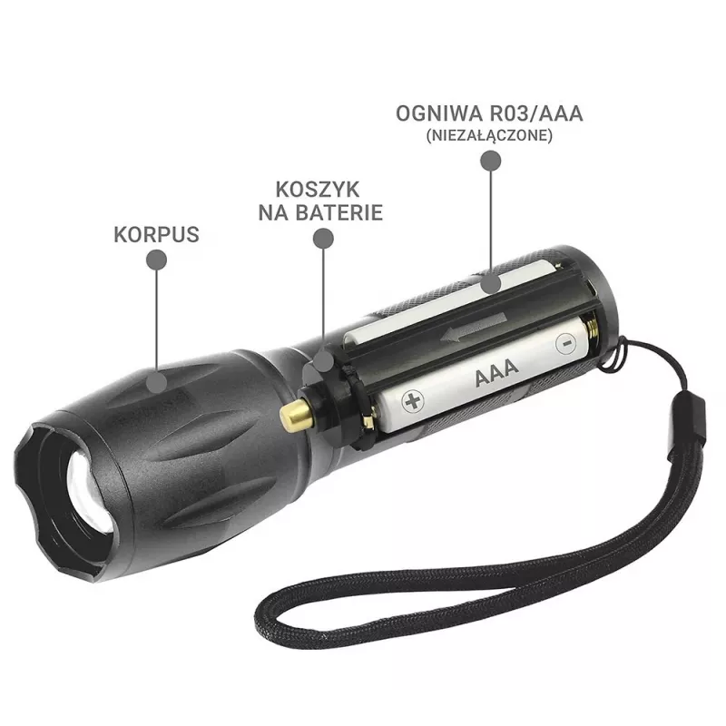 Taschenlampe everActive FL600 — 600 lm, 10 W, Aluminiumgehäuse, IPX4, 130 mm, 3×AAA, rot