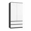 Kleiderschrank top e shop MALWA SS-90, 90×180×50 cm, anthrazitfarbener Rahmen, weiße Drehtüren, 2 Schubladen, Laminat 16 mm