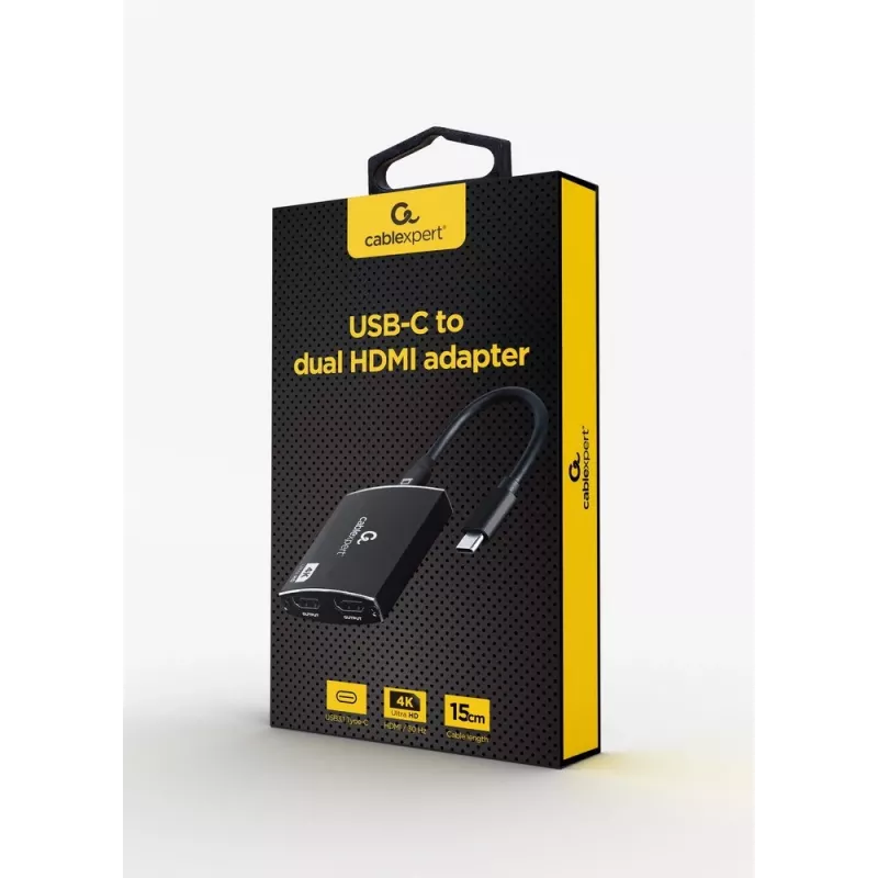 Gembird A-CM-HDMIF2-01 USB-C auf Dual-HDMI-Adapter, 4K 60Hz, schwarz