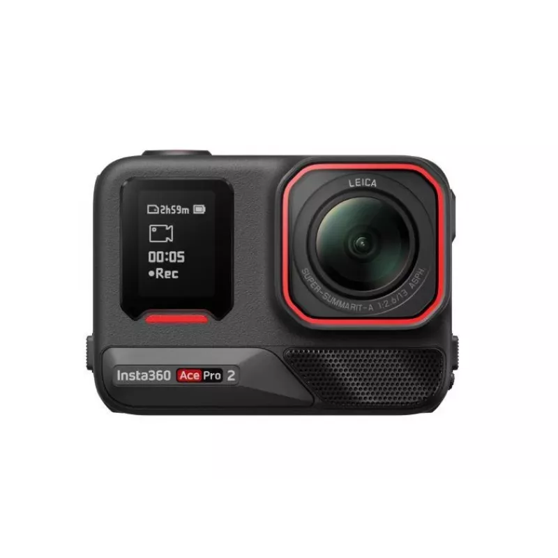 Action-Sportkamera Insta360 Ace Pro 2 — 50 MP, 8K Ultra HD (7680×3272), 1/1,3-Zoll-Sensor, bis zu 240 fps, integriertes Display, Wi‑Fi, MicroSD, 177,7 g, Schwarz