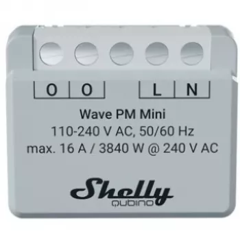 Intelligenter Schalter Shelly Qubino Wave PM Mini grau, kabellos, 110–240 V, 16 A, 24–30 V DC, 868,4 MHz