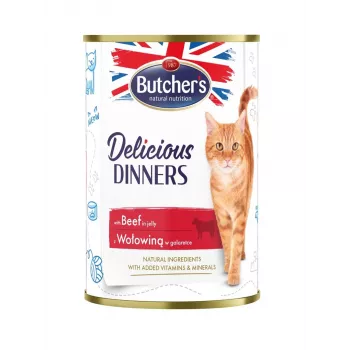 Nassfutter für Katzen Butcher's Delicious Dinners 400 g — Rind, getreidefrei, Ausgewachsene