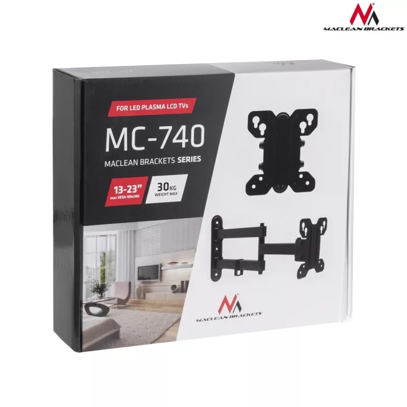 TV-Wandhalterung MACLEAN MC-740 für 13–23 Zoll Bildschirme, VESA bis 100x100, Tragfähigkeit 30 kg