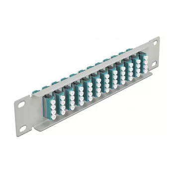 Glasfaser-Patchpanel DeLOCK 10 Zoll 12 Port LC Quad Aqua 1U Grau