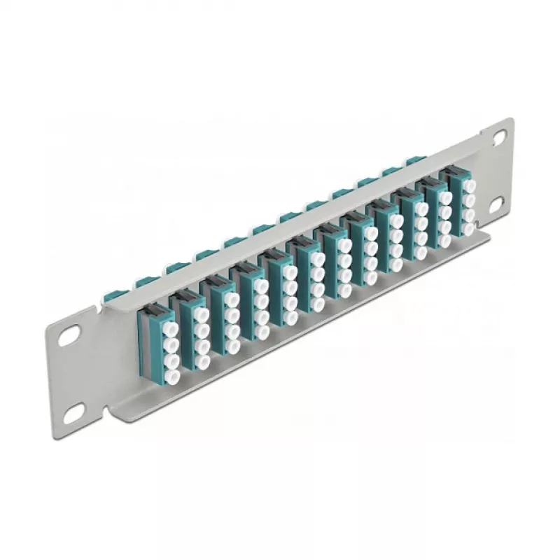 Glasfaser-Patchpanel DeLOCK 10 Zoll 12 Port LC Quad Aqua 1U Grau