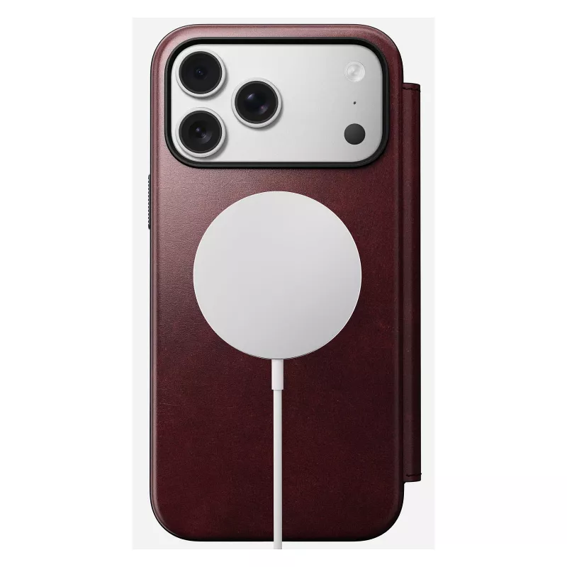 Handyhülle Nomad Modern Leather Folio für iPhone 17 Pro Max — Leder, TPU, PC, Aluminium, Burgund, 16 cm (6,3 Zoll)