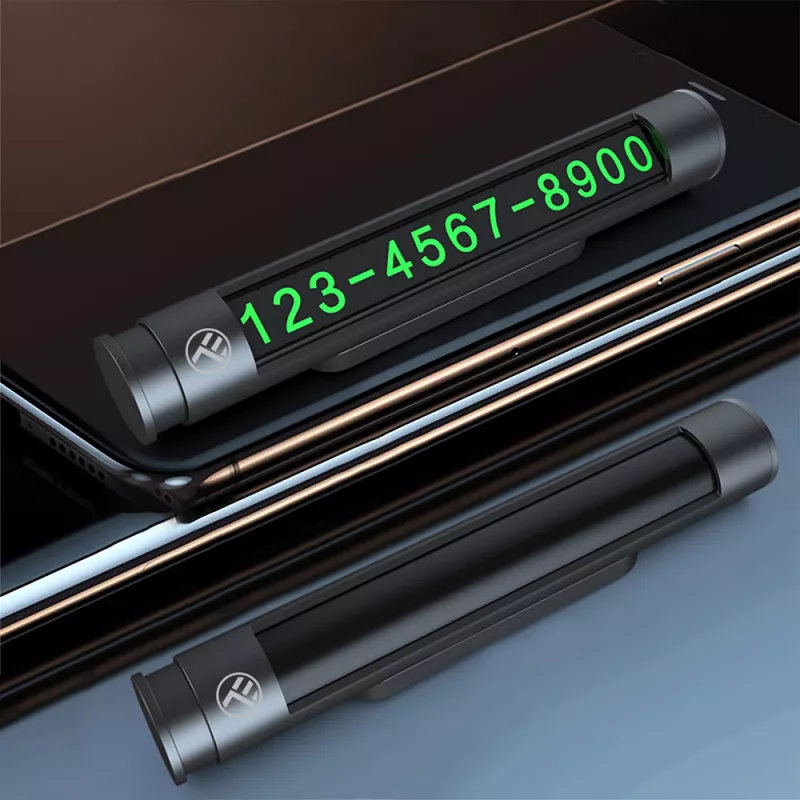 Temporäre Parkkarte Tellur TLL171251 – metallic-schwarz, zeigt zwei Telefonnummern an