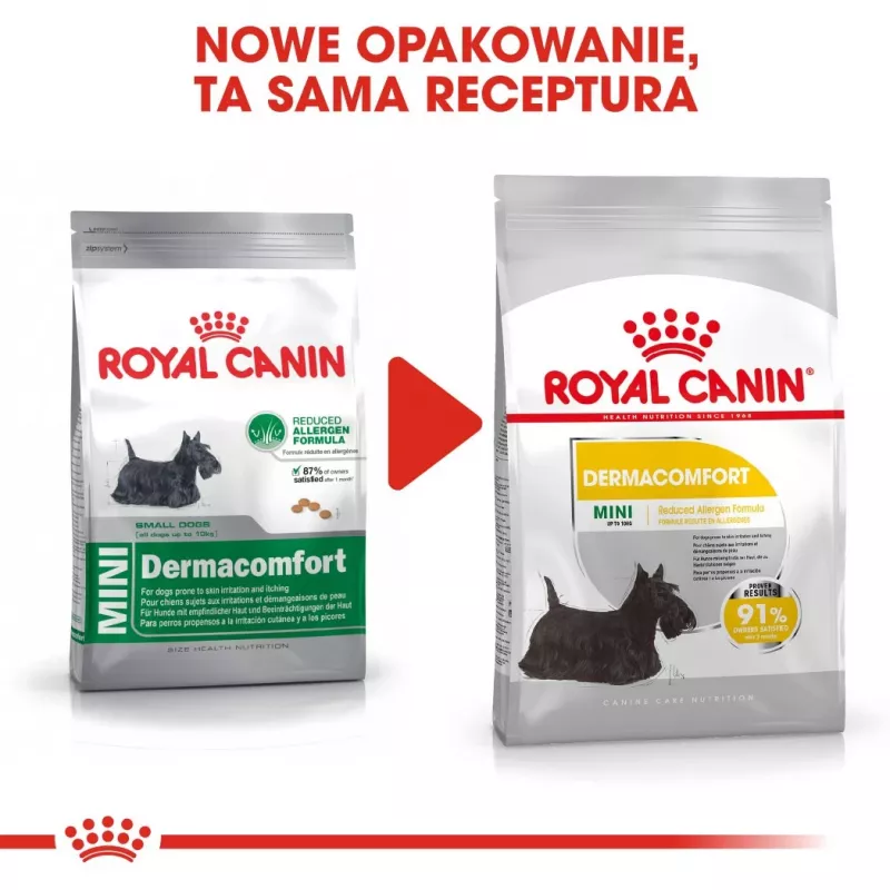 ROYAL CANIN Mini Dermacomfort - Trockenfutter für ausgewachsene kleine Hunderassen mit empfindlicher, zu Reizungen neigender Haut - 3 kg