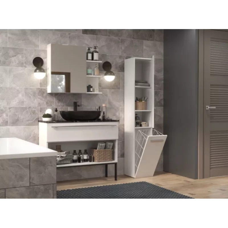 Badezimmerschrank NEL IV 31x30x174 cm, weiß, glänzend