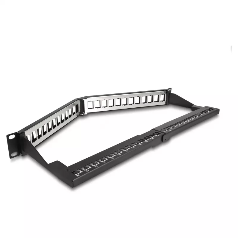 DeLOCK 19 Zoll Keystone Patch Panel 24 Port mit Zugentlastung 1HE abgewinkelt schwarz