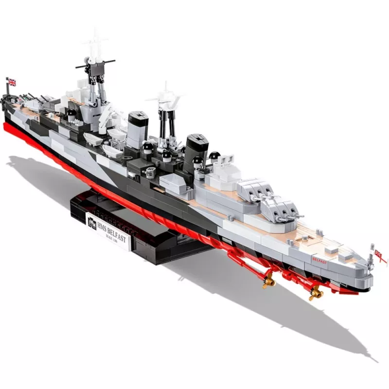 Konstruktionsspielzeug Cobi HMS Belfast Modell im Maßstab 1:300 COBI-4844, Ausstellungsbau des historischen Leichten Kreuzers der Royal Navy