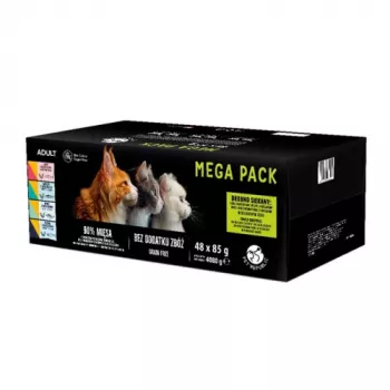 Nassfutterbeutel für Katzen PetRepublic Sortimentspackung 48 x 85 g — gemischtes Fleisch und Fisch in Soße (Huhn, Truthahn, Lamm, Lachs, Thunfisch)