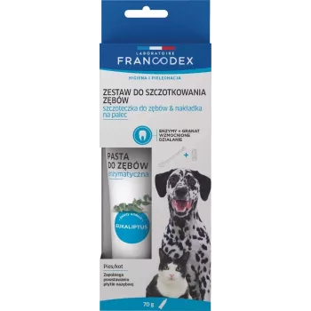 Mundhygiene-Set FRANCODEX FR179122 — Zahnbürste und 70 g Zahnpasta für ausgewachsene Hunde und Katzen, Zahnsteinreduktion, Paste, 100 g