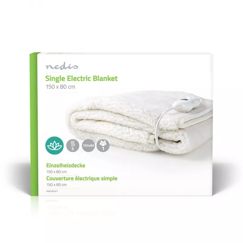 Nedis PEBL120CWT1 elektrische Einzel-Unterbettdecke, 150 x 80 cm
