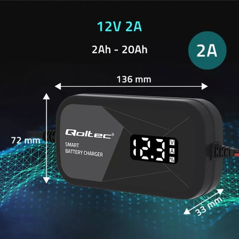 Batterieladegerät QOLTEC 52492 12V 2A mit Mikroprozessorsteuerung und Zellenregeneration
