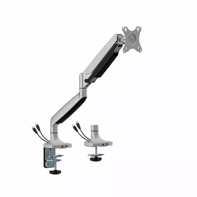 ART RAMM L-35HD Gasfeder-Tischhalterung für 1 Monitor 17–45 Zoll, USB-A und USB-C