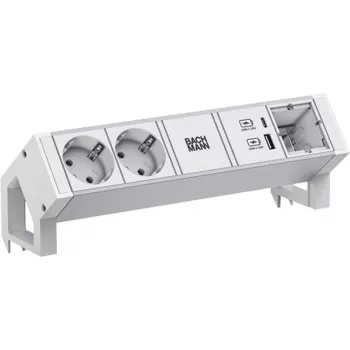 Steckdosenleiste Bachmann DESK2 ALU WHITE 937.413 mit 2x USB-Anschlüssen