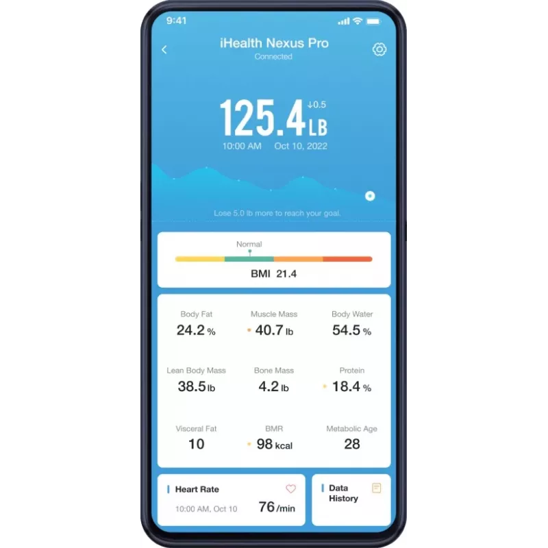 Körperfettwaage iHEALTH Nexus Pro HS2SPRO — kabellos, max. Gewicht 181 kg, BMI-Messung, schwarz