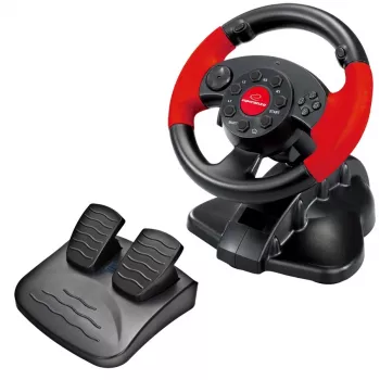Lenkrad ESPERANZA EG103 Gaming-Controller — PC/PS2/PS3, 13 Tasten, Vibration, Beschleunigungssensor, schwarz/rot