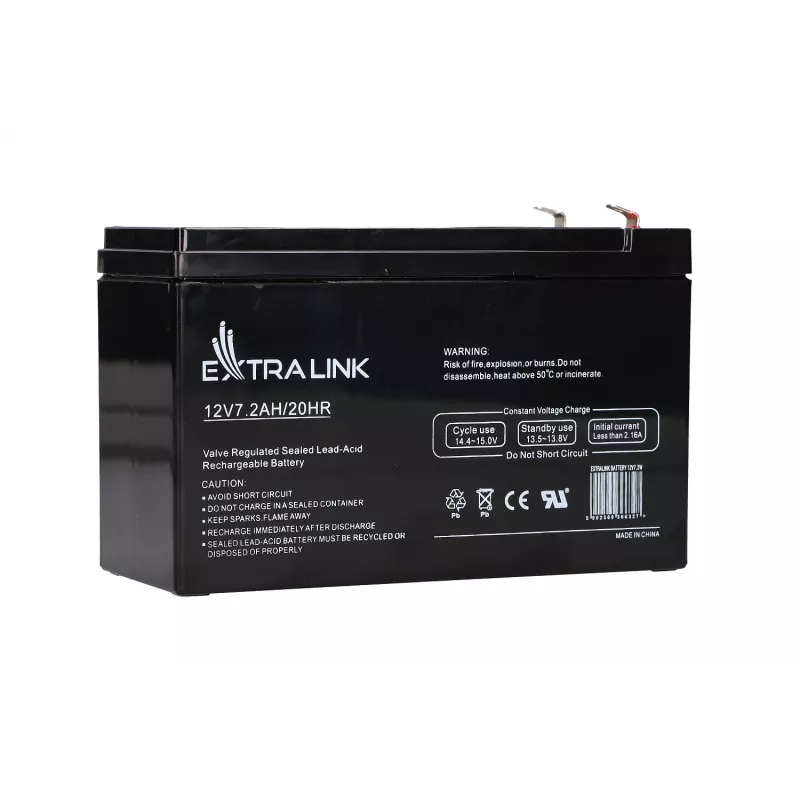 UPS-Batterie Extralink AGM 12V 7,2Ah (7Ah) verschlossene Blei-Säure VRLA, wartungsfrei, schwarz