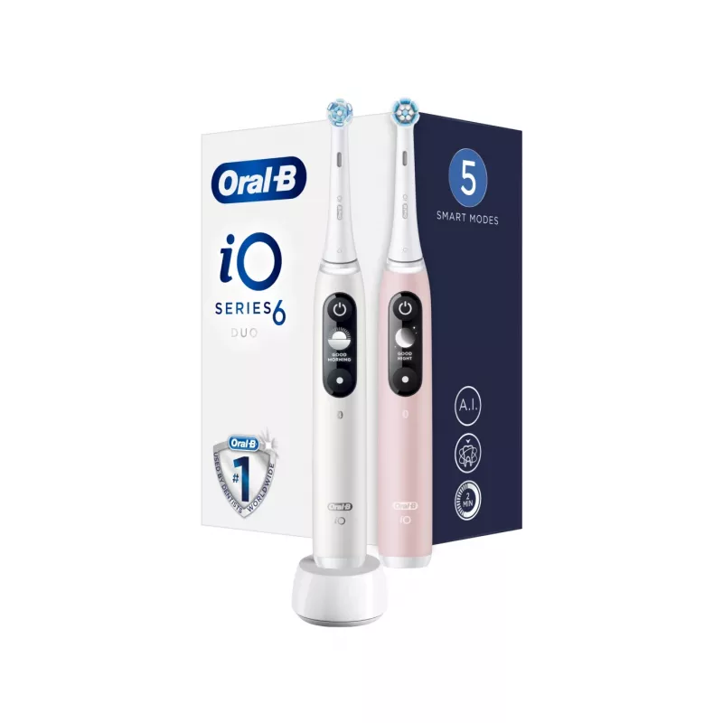 Braun Oral-B iO Series 6 Duo Elektrische Zahnbürste 2er-Pack Weiß/Rosa