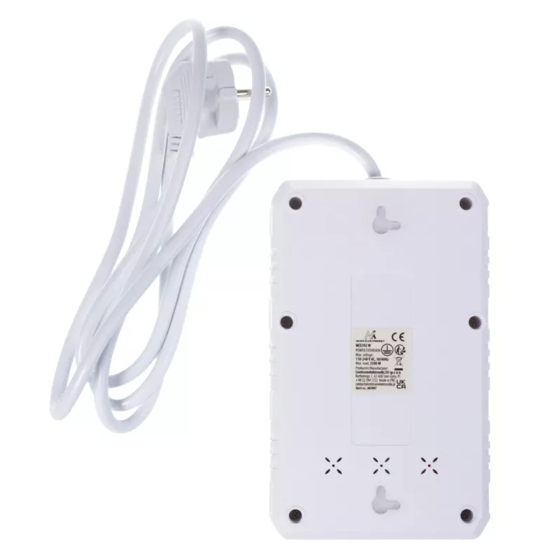 Steckdosenleiste MACLEAN MCE392 W — 4 F-Steckdosen, 3×USB A, 110–240 V, 2,1 A max, 2500 W, 1,5 m Kabel, weiß