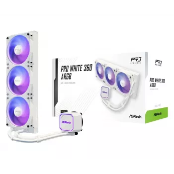 CPU-Kühler ASROCK Pro 360 ARGB White – 360mm AIO-Flüssigkeitskühler, ARGB-Beleuchtung, weißes Finish