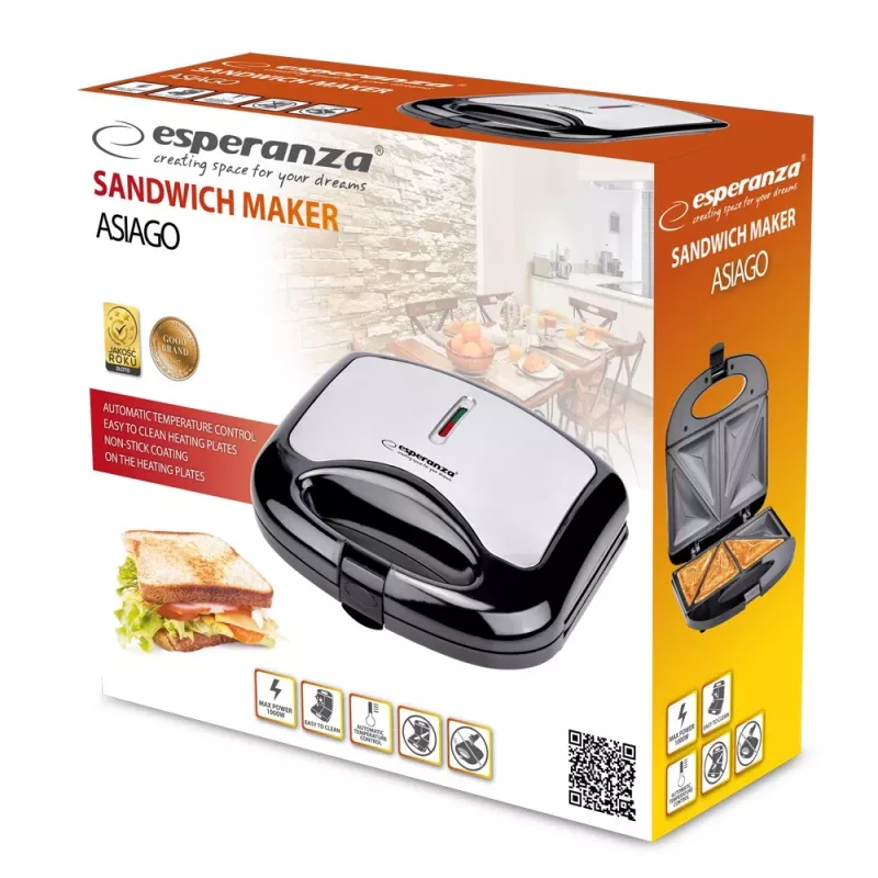 Esperanza ASIAGO Sandwichmaker 1000 W Schwarz, Weiß
